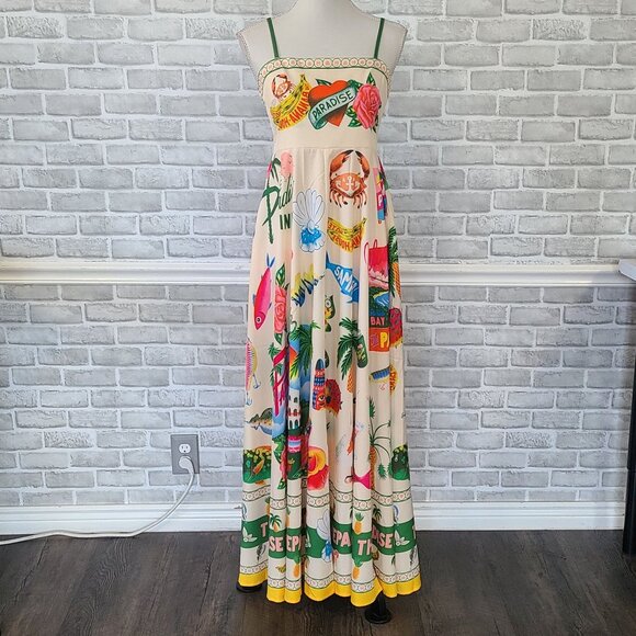 Boutique Beach Maxi Dress Women XL NEW Beach Resort Abstract Artsy Whimsical - Picture 11 of 11